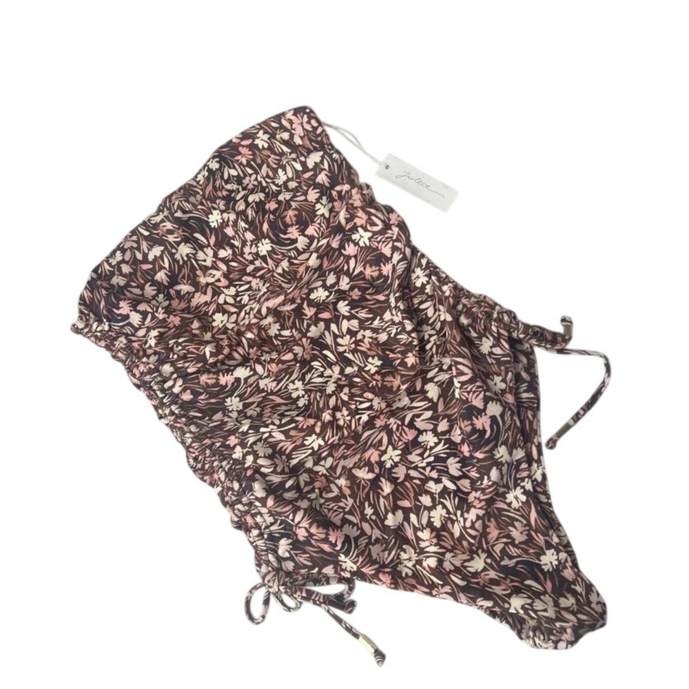 Juillet One Piece Swimsuit Women XS Plum Floral NWT Strapless Ruched Tie